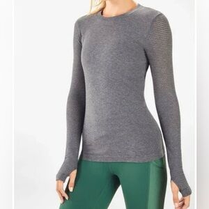 Fabletics Women's Seamless Long-Sleeve Crewneck Top Shirt - Gray - Small